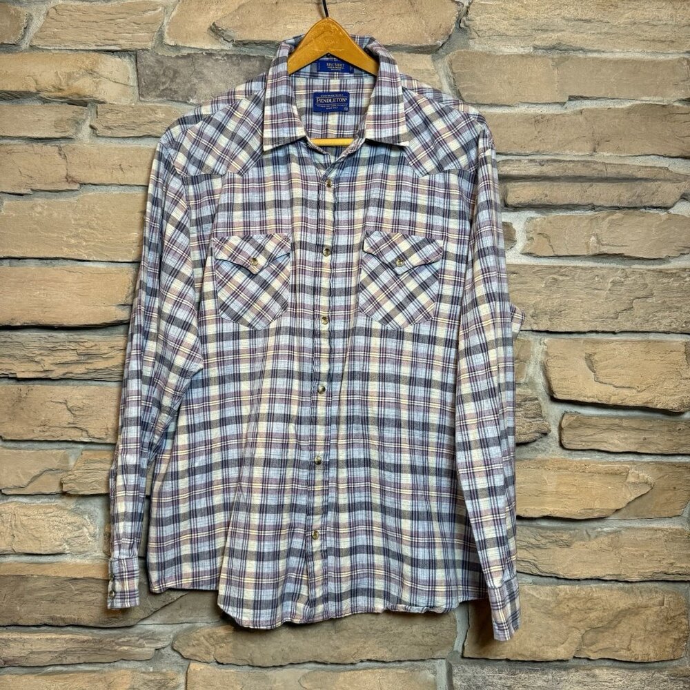 Pendleton Epic Shirt Men’s XL Plaid Long Sleeve Snap Western 100% Cotton